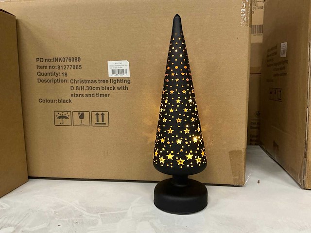 Partij led christmas tree light d8/h30cm black with stars and timer (18x) - afbeelding 3 van  4