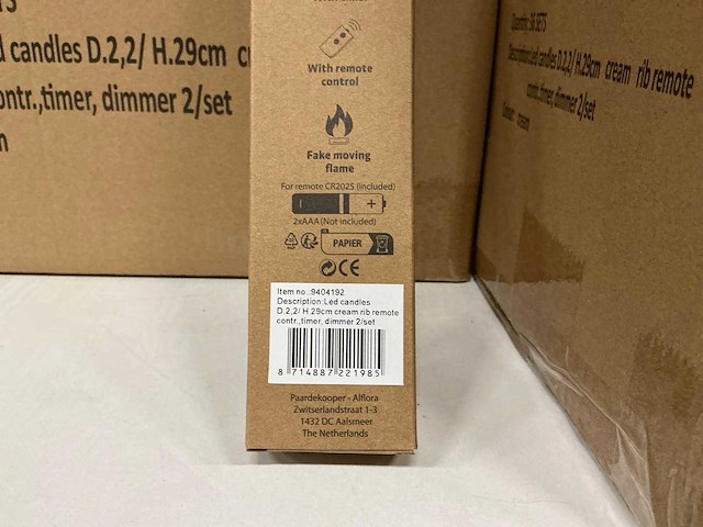 Partij led wax candles d2,2/h29cm cream rib 2/set (108 sets) - afbeelding 2 van  4