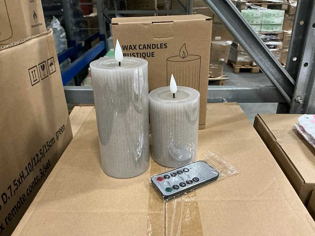 Partij led wax candles rustique grey rib sets met remote control, timer (72x) - afbeelding 1 van  6