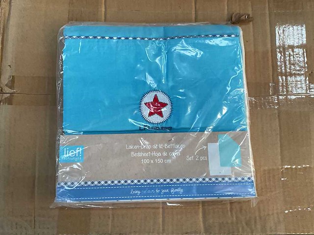 Partij lief ledikantlaken blauw/wit - 2 stuks (65x) - afbeelding 1 van  5