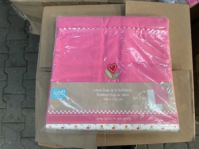 Partij lief ledikantlaken roze/wit - 2 stuks (45x) - afbeelding 1 van  5