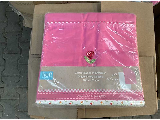 Partij lief ledikantlaken roze/wit - 2 stuks (75x) - afbeelding 1 van  5