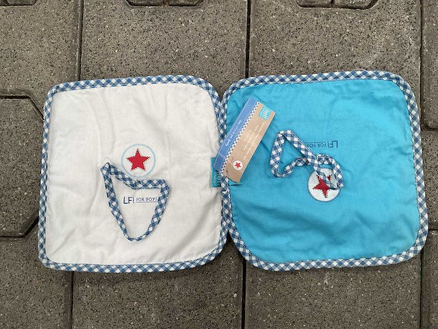 Partij lief spuugdoeken wit/turquoise (35x) - afbeelding 1 van  4