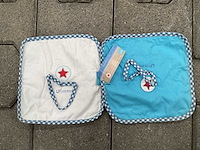 Partij lief spuugdoeken wit/turquoise (35x) - afbeelding 1 van  4