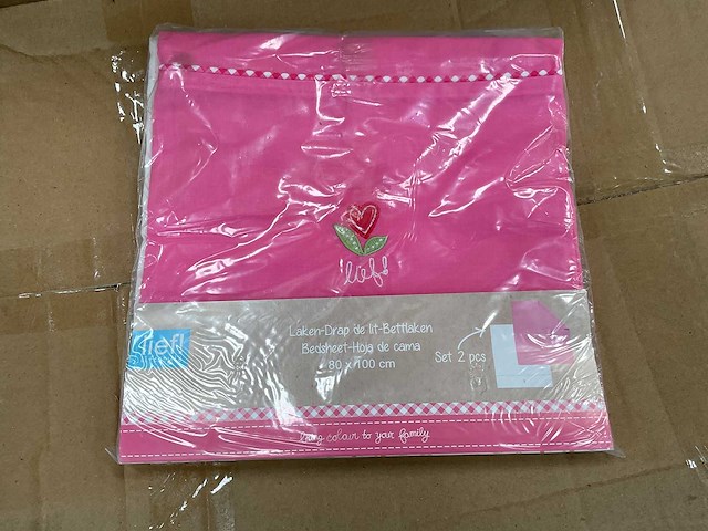 Partij lief wieglaken wit/roze - 2 stuks (80x) - afbeelding 5 van  5