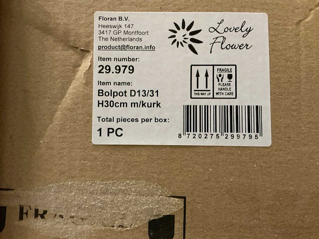 Partij lovely flower bolpotten d13/31 h30cm m/kurk (55x) - afbeelding 5 van  5