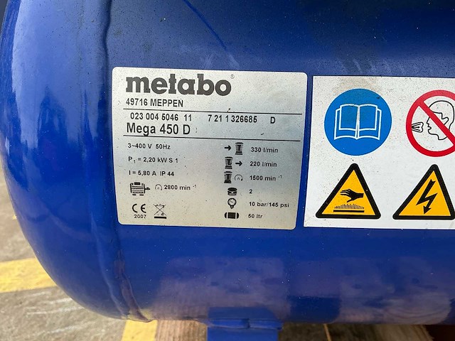 Partij luchtcompressoren - metabo mega 450 - creemers csg 200/60k - afbeelding 2 van  14