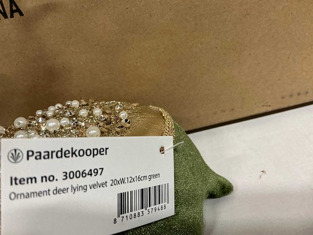 Partij ornament deer lying velvet 20xw12x16cm green (22x) - afbeelding 3 van  3