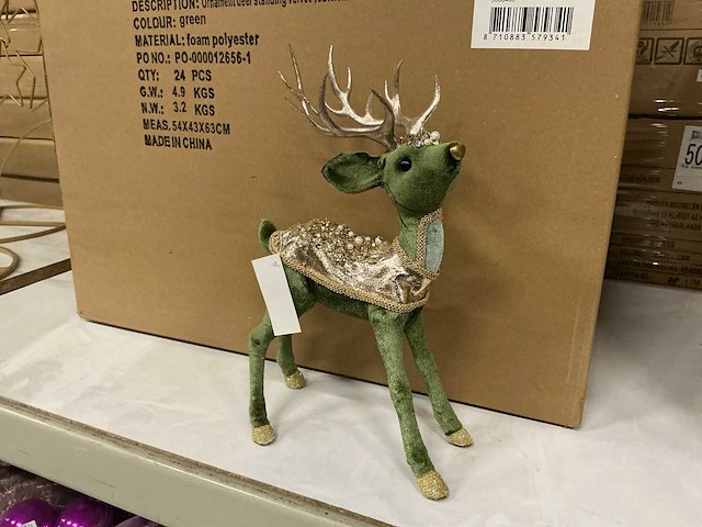 Partij ornament deer standing velvet 19xw12x28cm green (22x) - afbeelding 1 van  3