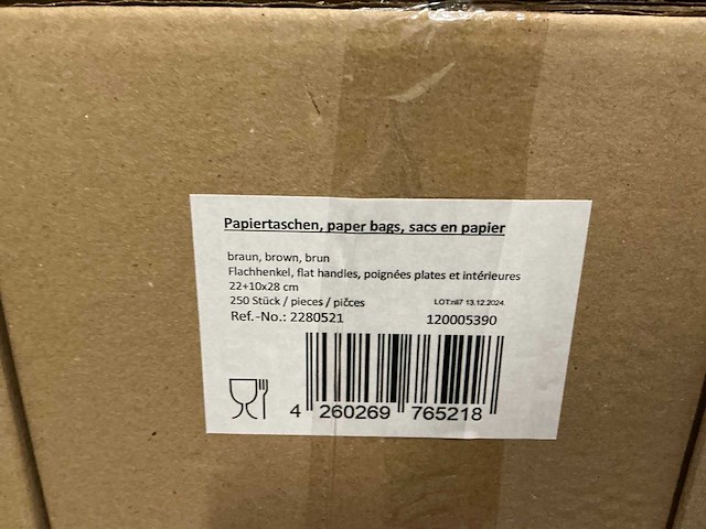Partij paper bags brown flat handle 22+10x28cm (12500x) - afbeelding 5 van  5