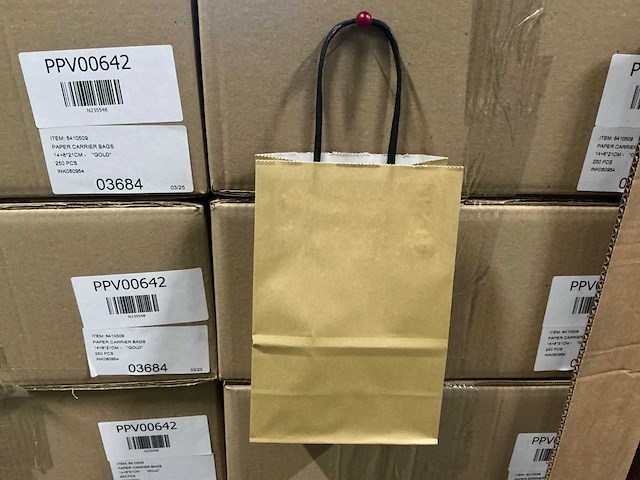 Partij paper carrier bags 14+8*21cm gold (7000x) - afbeelding 1 van  4