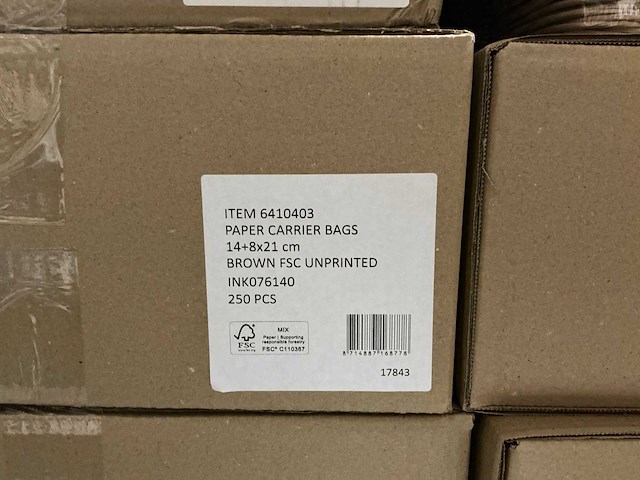 Partij paper carrier bags 14+8x21cm brown fsc unprinted (6750x) - afbeelding 4 van  4