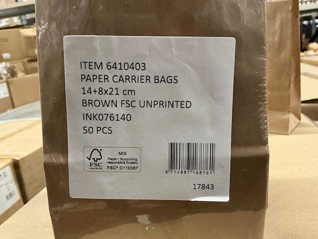 Partij paper carrier bags 14+8x21cm brown fsc unprinted (7000x) - afbeelding 3 van  5