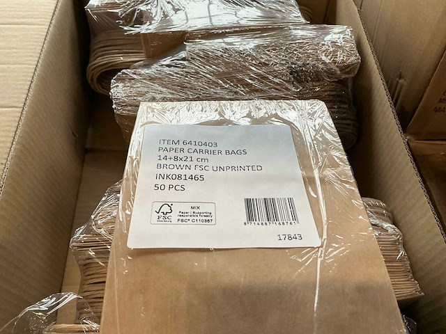 Partij paper carrier bags 14+8x21cm brown fsc unprinted (7000x) - afbeelding 4 van  4