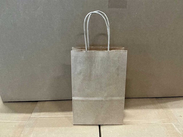 Partij paper carrier bags 14+8x21cm brown fsc unprinted (7000x) - afbeelding 3 van  6