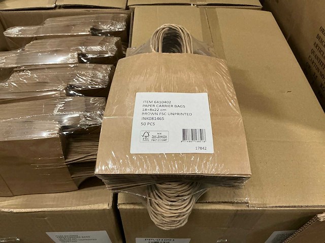 Partij paper carrier bags 18+8x22cm brown fsc unprinted (6000x) - afbeelding 5 van  5