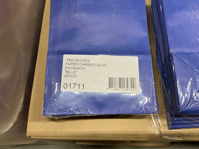 Partij paper carrier bags 21x14x8cm blue (4950x) - afbeelding 4 van  6