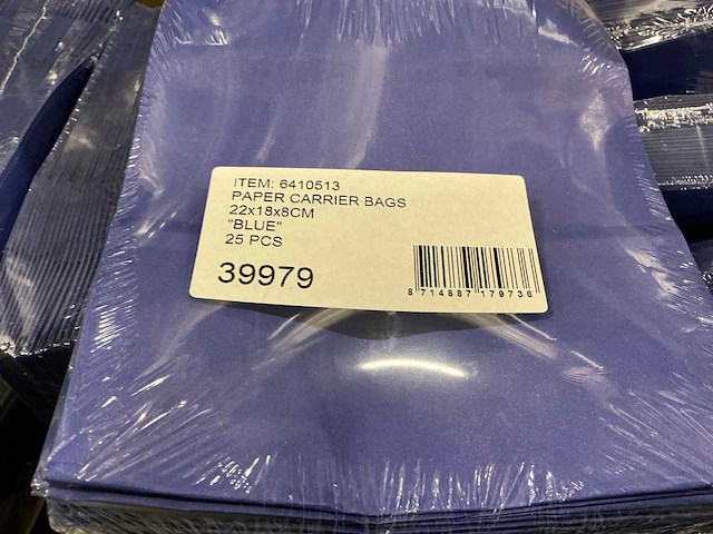 Partij paper carrier bags 22x18x8cm blue (6000x) - afbeelding 3 van  4