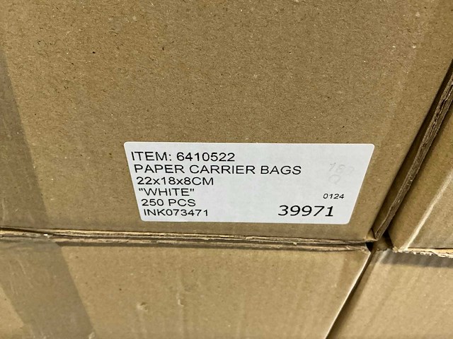 Partij paper carrier bags 22x18x8cm white (5400x) - afbeelding 4 van  5