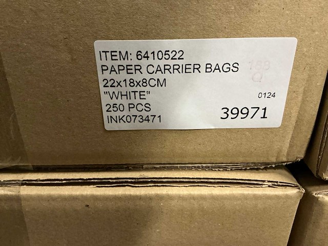 Partij paper carrier bags 22x18x8cm white (6000x) - afbeelding 4 van  4
