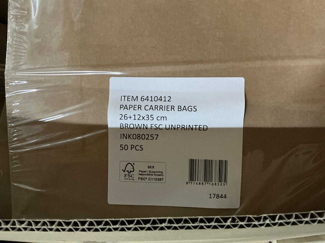 Partij paper carrier bags 26+12x35cm brown fsc unprinted (4800x) - afbeelding 5 van  6