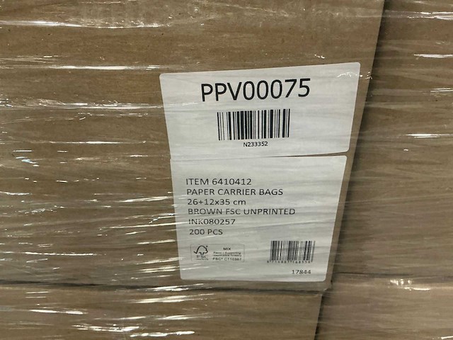 Partij paper carrier bags 26+12x35cm brown fsc unprinted (4800x) - afbeelding 3 van  4
