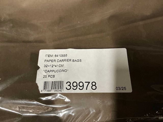 Partij paper carrier bags 32+12*41cm cappuccino (2000x) - afbeelding 3 van  5