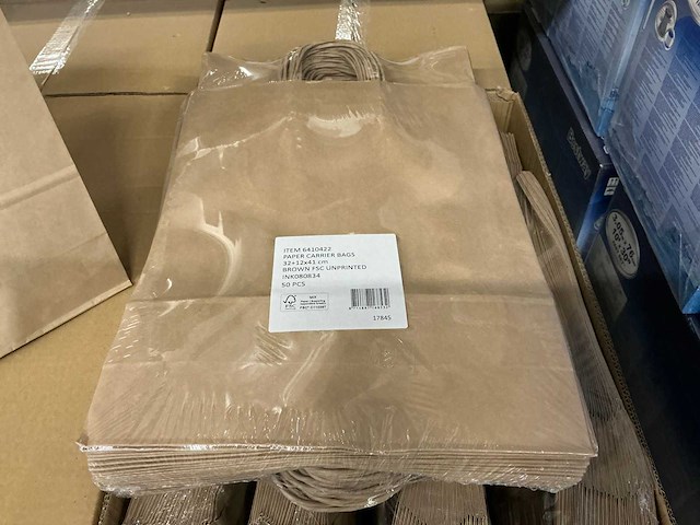 Partij paper carrier bags 32+12x41cm brown fsc unprinted (1500x) - afbeelding 6 van  7