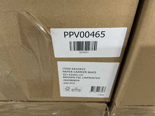 Partij paper carrier bags 32+12x41cm brown fsc unprinted (3000x) - afbeelding 5 van  5