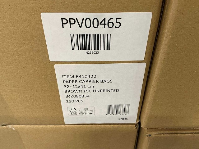 Partij paper carrier bags 32+12x41cm brown fsc unprinted (3000x) - afbeelding 5 van  7