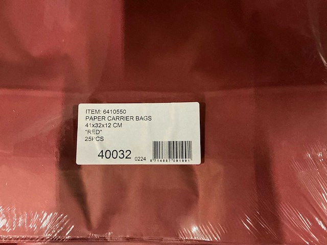 Partij paper carrier bags 41x32x12cm red (2650x) - afbeelding 8 van  8