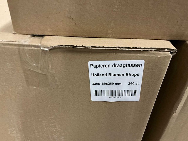 Partij papieren draagtassen bedrukt 320x180x260mm (1750x) - afbeelding 1 van  1