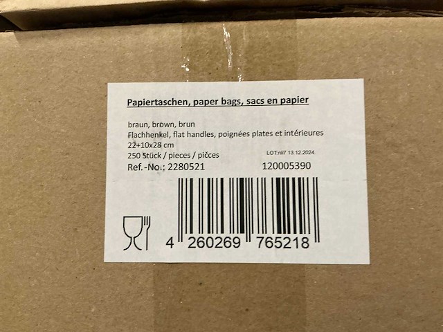 Partij papieren tassen brown flat handle 22+10x28cm (12500x) - afbeelding 5 van  5
