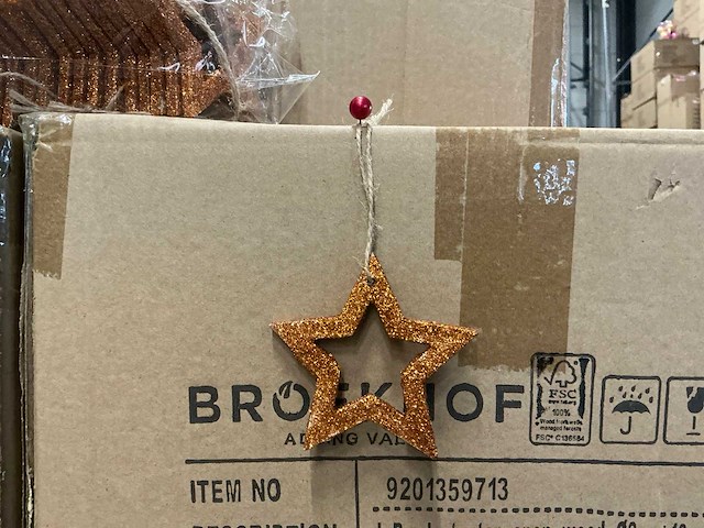 Partij pendant stars open wood d9cm+16cm rope copper (14976x) - afbeelding 1 van  4