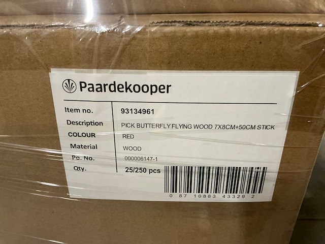 Partij pick butterfly flying wood 7x8cm+50cm stick red (10500x) - afbeelding 2 van  2