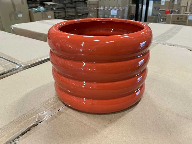 Partij pot ribbed d15/h10,5cm orange dolomite (432x) - afbeelding 1 van  4