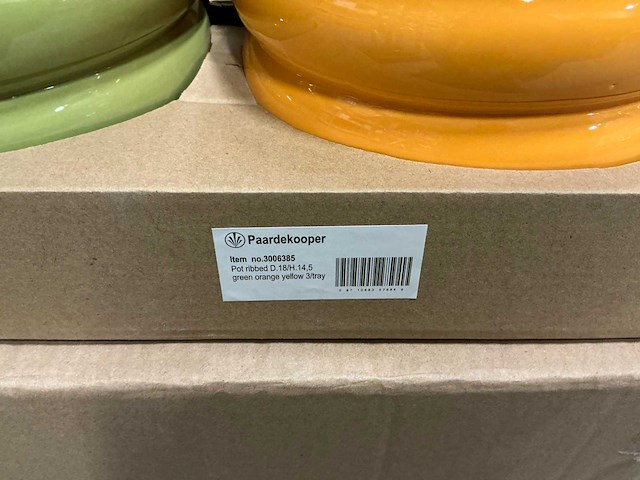 Partij pot ribbed d18/h14,5cm green/orange/yellow dolomite (162x) - afbeelding 3 van  5