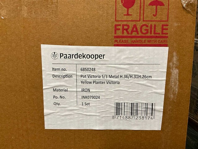 Partij pot victoria set van 3 h36/h31/h26cm yellow (27x) - afbeelding 4 van  4