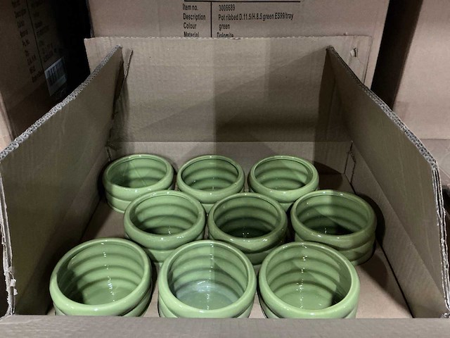 Partij potten ribbed d11,5/h8,5cm green es99/tray dolomite (504x) - afbeelding 6 van  7