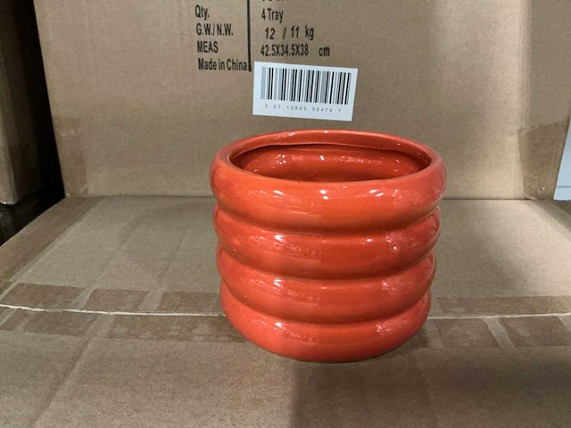 Partij potten ribbed d11,5/h8,5cm orange es99/tray dolomite (504x) - afbeelding 3 van  7