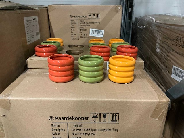 Partij potten ribbed d7,8/h6,5cm green/orange/yellow dolomite (468x) - afbeelding 3 van  6