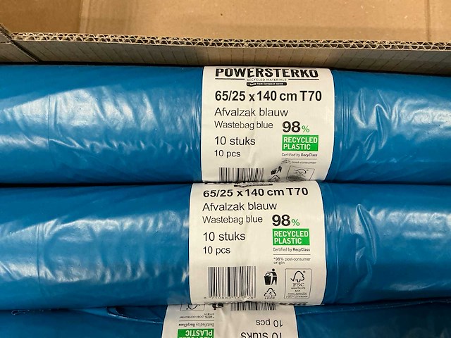 Partij powersterko afvalzakken blauw 65/25x140cm t70 (210x) - afbeelding 3 van  4