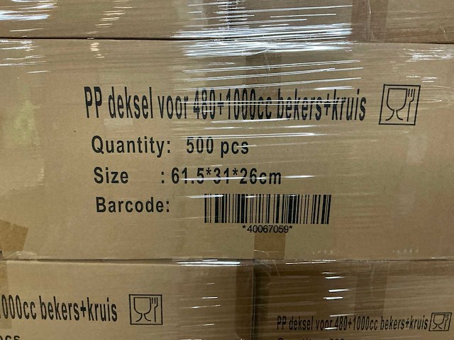 Partij pp bekers 480cc transparant & 1000cc + deksels met kruis (16000x) - afbeelding 8 van  8