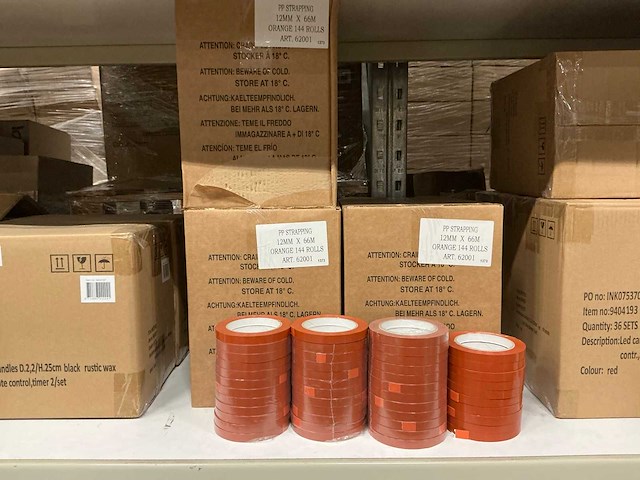 Partij pp strapping 12mm x 66m orange (478x) - afbeelding 1 van  3