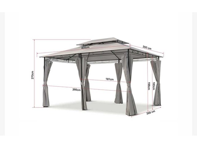 Partij prieel vernazza + ledverlichting + schaduwdoeken grijs 300x400x265cm (12x) - afbeelding 4 van  11