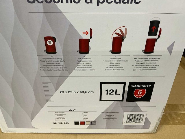 Partij rixx soft close pedaalemmers 12l rood (40x) - afbeelding 4 van  4