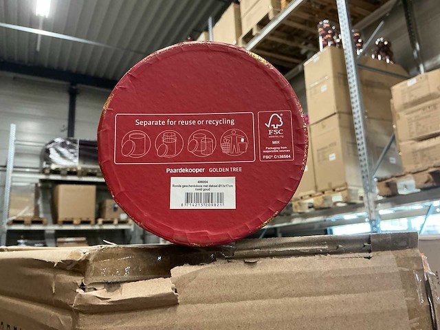 Partij ronde geschekdozen met deksel d13x17cm christmas trees (432x) - afbeelding 1 van  4