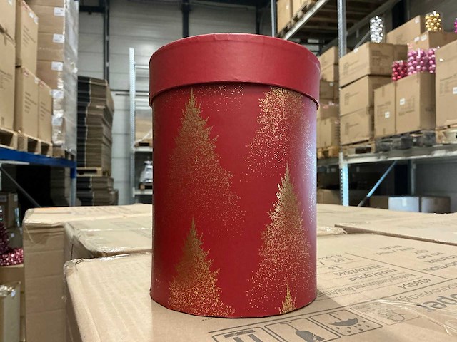 Partij ronde geschekdozen met deksel d13x17cm christmas trees (432x) - afbeelding 1 van  5