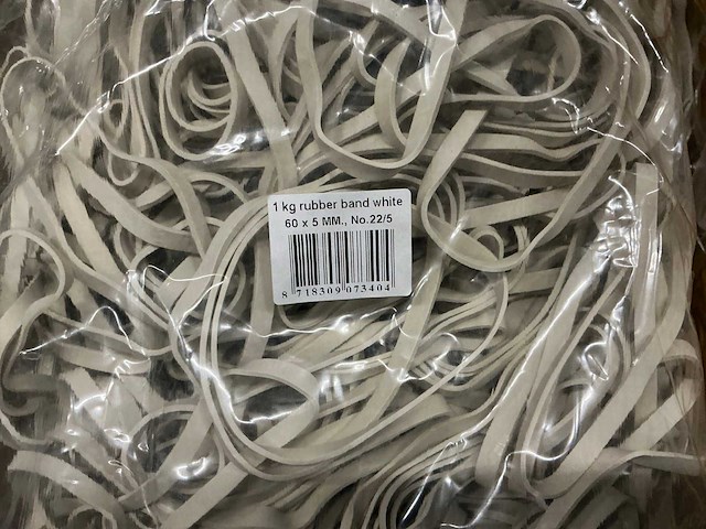 Partij rubber bands white 60x5mm no.22/5 1kg per zak (80x) - afbeelding 2 van  4