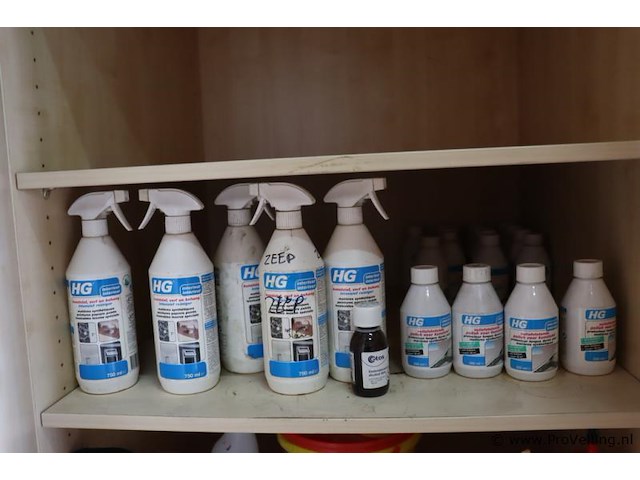 Partij schoonmaakmiddelen o.a. hg vuilafstotende polish voor kunststof, wasbenzine & ammoniak - afbeelding 2 van  5